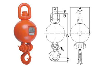 UB-550E Top Swivel Overhaul Balls with Crosby Eye Hook Diagram