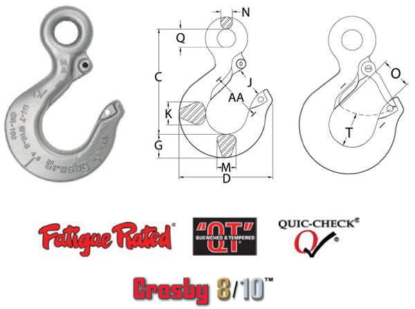 Grade 100 S-1327 Eye Sling Hook Diagram