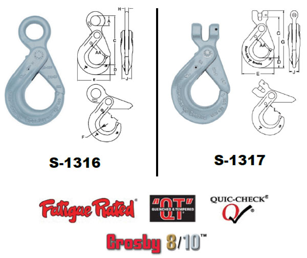 Grade 100 SHUR-LOC® Hooks (S-1316 Eye Hook / S-1317 Clevis Hook Diagram