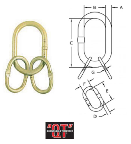 Grade 80 A-347 Welded Master Link Assembly with Engineered Flat Diagram