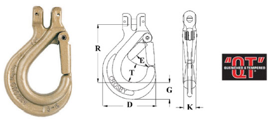 Grade 80 S-314A Clevis Chain Hook With Integrated Latch Diagram