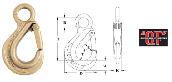 Grade 80 S-315A Eye Chain Hook With Integrated Latch Diagram