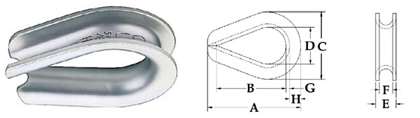 G-414 Extra Heavy Wire Rope Thimbles Diagram