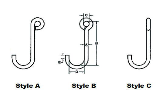 Standard Alloy J-Hooks Specs Diagram