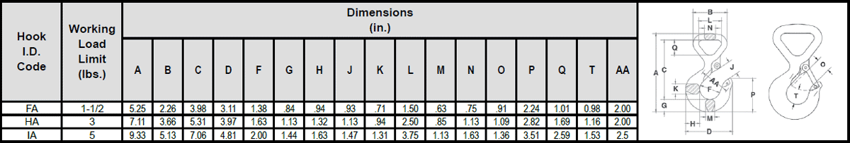 WS-320A Synthetic Sling Hook Specs 1