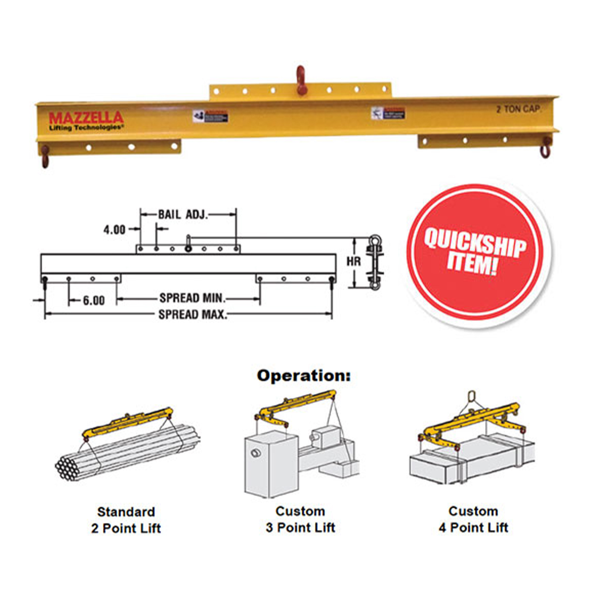 Lifting Beams Fixed, Adjustable, Multiple Lifting Points Mazzella
