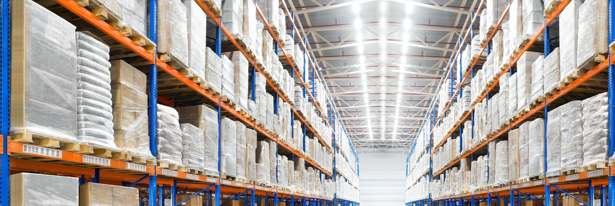 Bright warehouse distribution center with LED lighting
