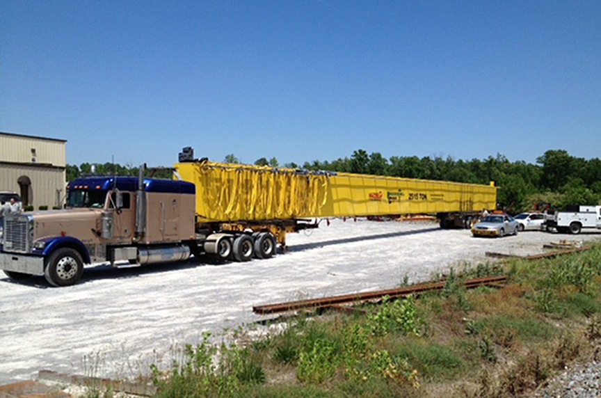 Installing an Overhead Crane in an Existing Building Structure: Crane on Flatbed