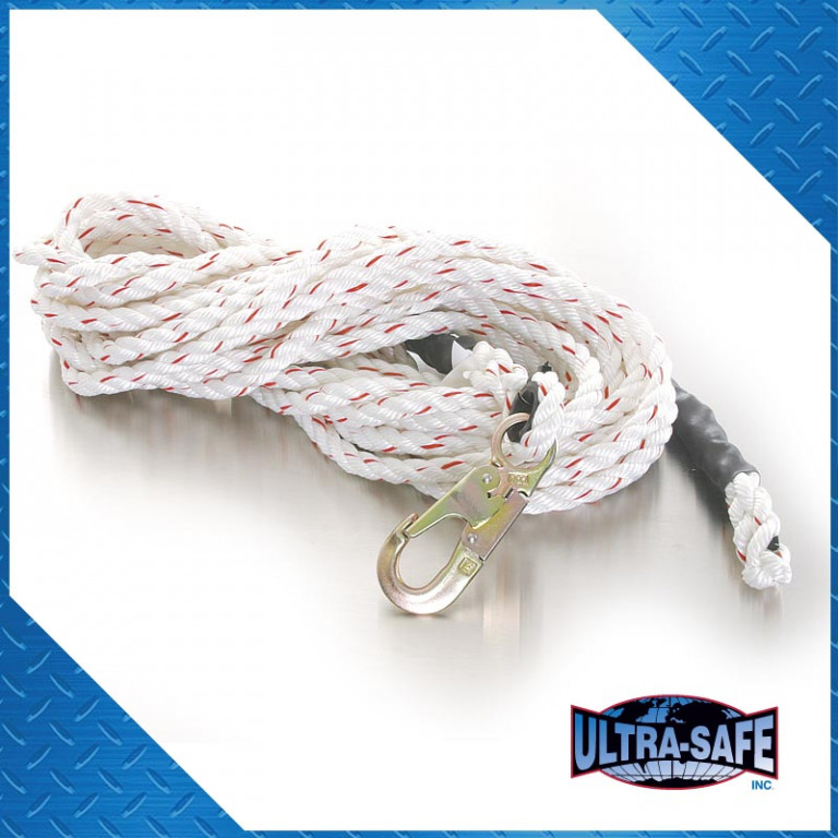 Ultra-Safe 5/8" Lifeline x 50′, Double Locking Snap One End, Crown Splice Other End