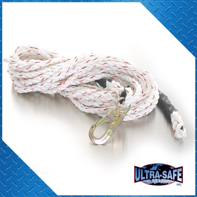 Ultra-Safe 5/8" Lifeline x 50′, Double Locking Snap One End, Crown Splice Other End