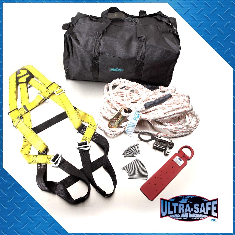 Roof Anchor Kit with Full Body Harness, Lifeline, Lanyard, Rope Grab, Roof Anchor and Bag