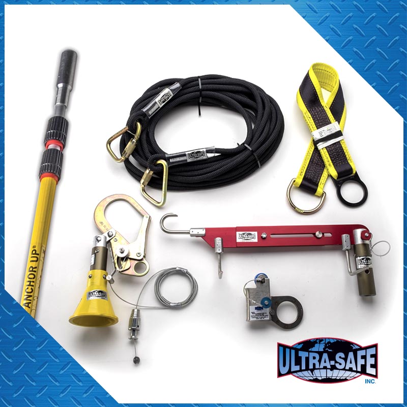 First Anchor Up Kit with Lifeline, Connector Adapter, Tie-Off Anchor, Hook Adapter, Extension Pole and Rope Grab