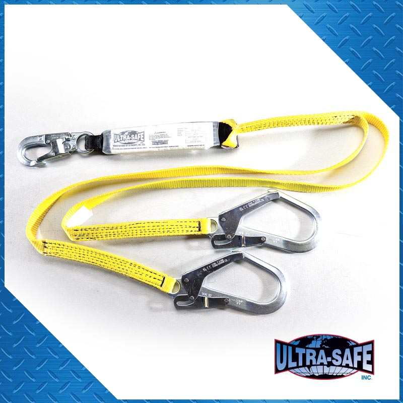 Ultra-Safe 1″ x 6’ Shock-Absorbing Y-Lanyard with 2” Rebar Hooks Adjustable