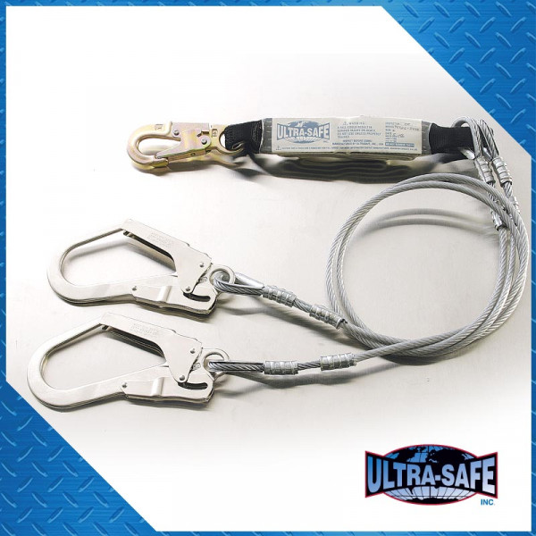 Ultra-Safe 1/4″-5/16″ x 6’ Shock-Absorbing Cable Y-Lanyard with 2” Rebar Hooks