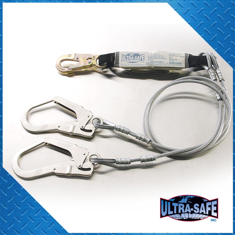 Ultra-Safe 1/4″-5/16″ x 6’ Shock-Absorbing Cable Y-Lanyard with 2” Rebar Hooks