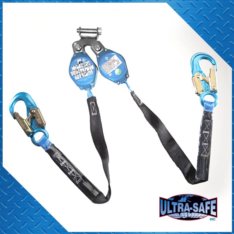 Ultra-Safe Web Retractable 100% Tie-Off Y-Lanyard with Yoke Swivel Top, 3600 Pound Gate Hooks