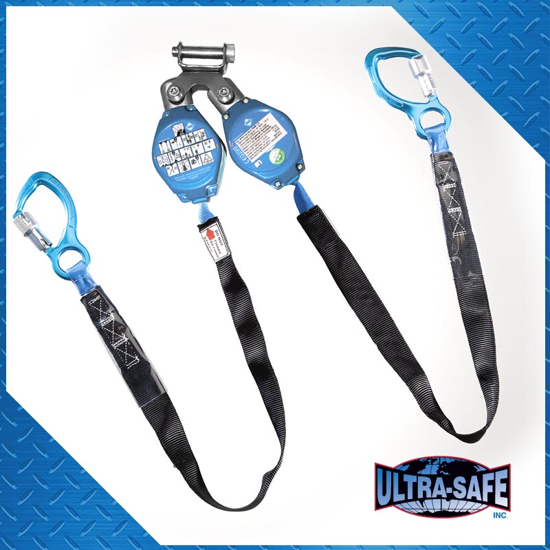Ultra-Safe Web Retractable 100% Tie-Off Y-Lanyard with Yoke Swivel Top, 3600 Pound Gate Large Aluminum Choke Back Hooks