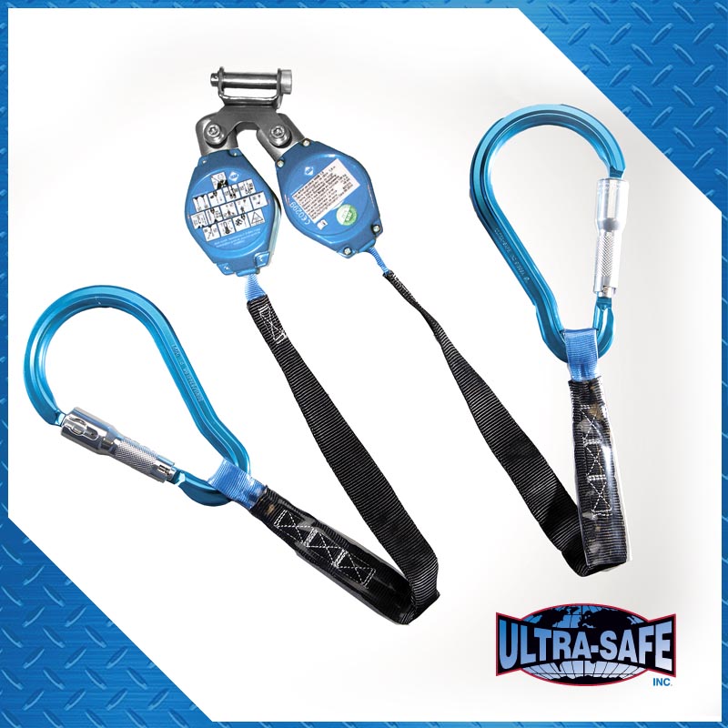 Ultra-Safe Web Retractable 100% Tie-Off Y-Lanyard with Yoke Swivel Top, 3600 Pound Gate Large Aluminum Carabiners