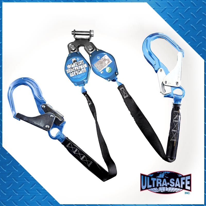Ultra-Safe Web Retractable 100% Tie-Off Y-Lanyard with Yoke Swivel Top, 3600 Pound Gate Large Aluminum Hooks