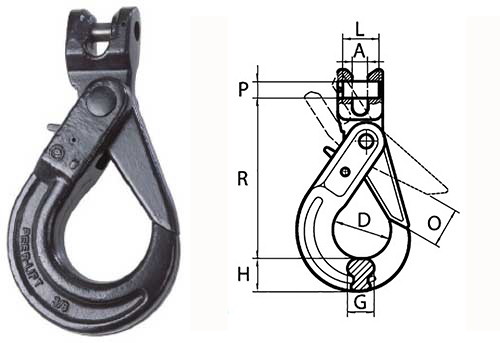 Peerless Peer-Lift Clevis Style Self-Locking Hook (Grade 80) Spec Drawing