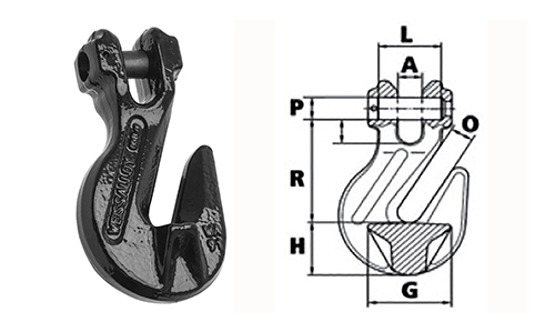 Peerless Peer-Lift Clevis Style Grab Hook (Grade 80) Spec Drawing