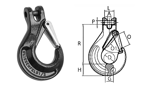 Peerless Peer-Lift Clevis Style Sling Hook (Grade 80) Spec Drawing