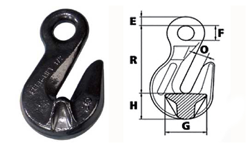 Peerless Peer-Lift Eye Style Grab Hook (Grade 80) Spec Drawing