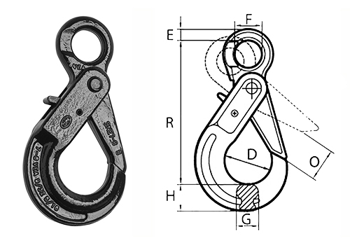 Peerless Peer-Lift Eye Style Self Locking Hook (Grade 80) Spec Drawing