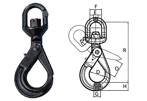 Peerless Peer-Lift Swivel Self-Locking Hook (Grade 80) Spec Drawing