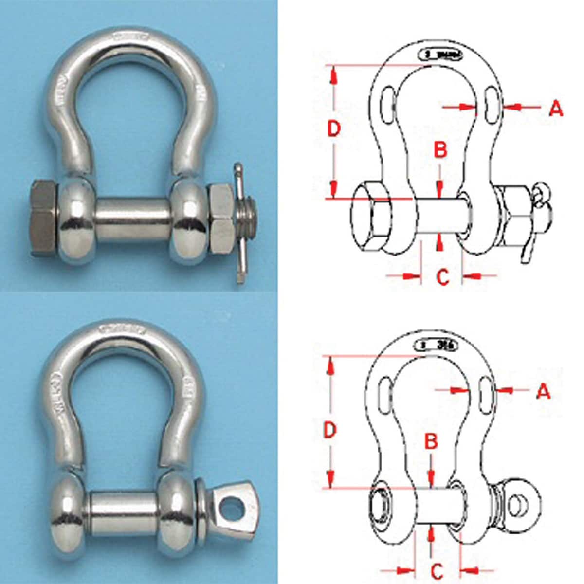 Suncor Stainless Steel Shackles - Type 316