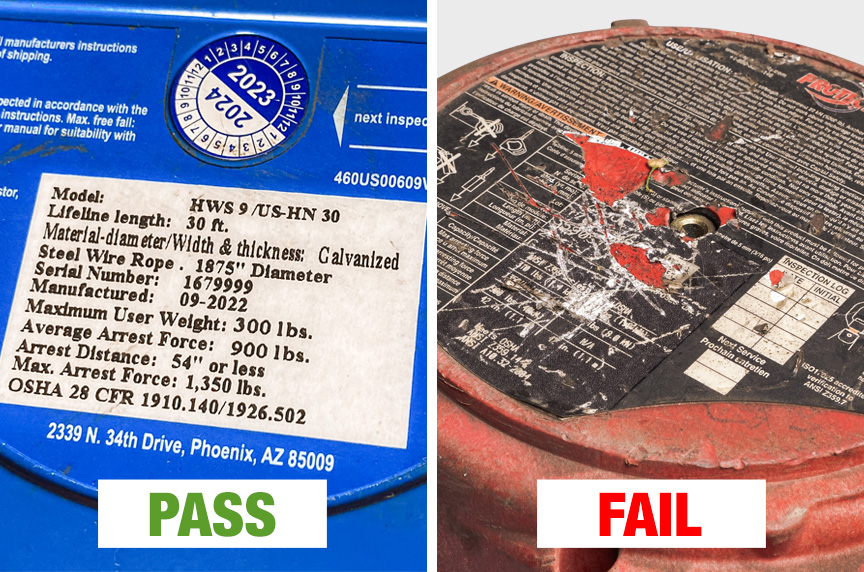 Cable / Wire Rope Self-Retracting Lifelines (SRLs) Identification: Pass and Fail