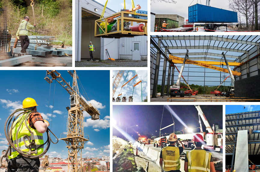 Various overhead lifts being performed at multiple job sites