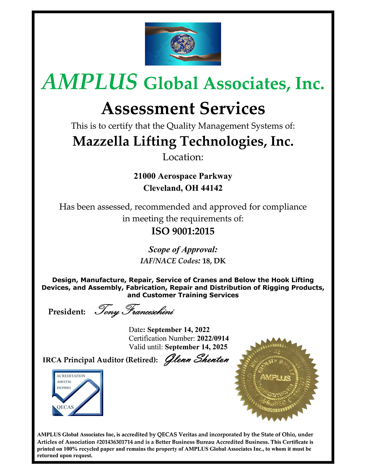 Mazzella ISO Certification