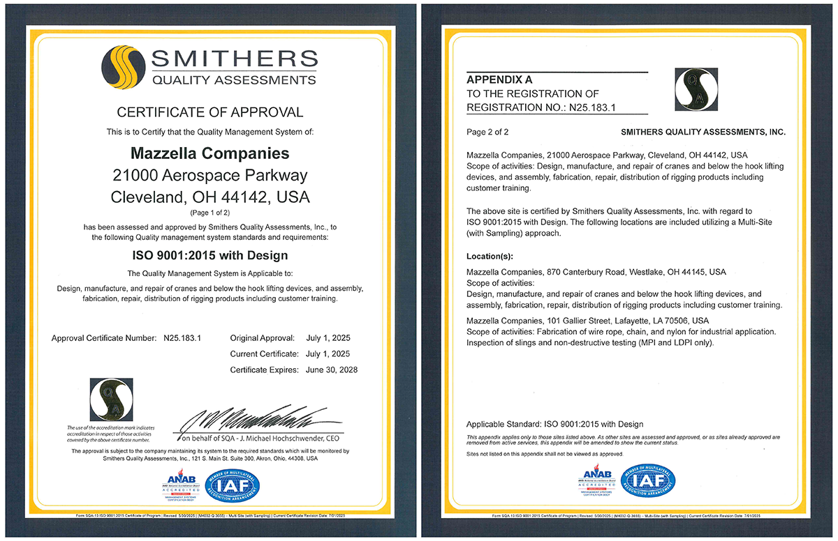 Mazzella Companies ISO Certificate 2025