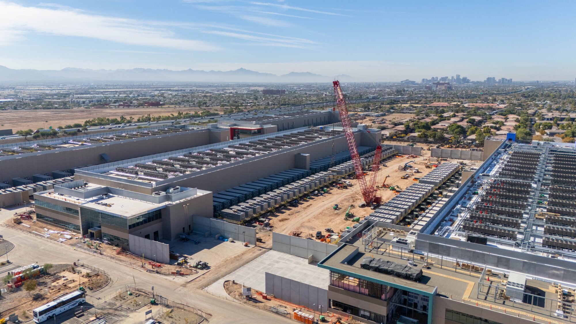 Aerial view of the construction site of a data center complex in Phoenix, Arizona.